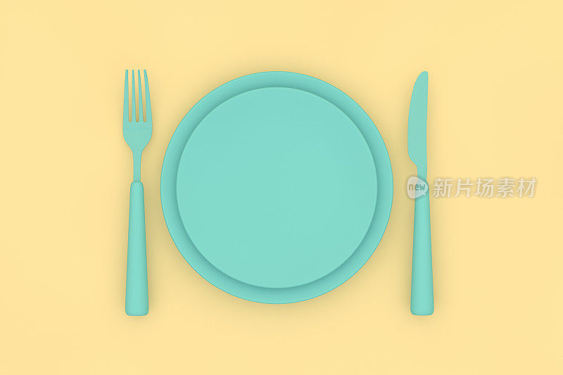 采购产品盘子，叉，刀，最小的餐厅，食物概念