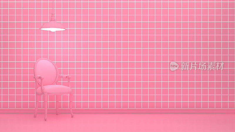 客厅的扶手椅和台灯都是粉红色的格子墙