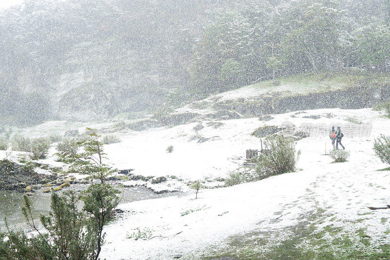 徒步旅行在雪