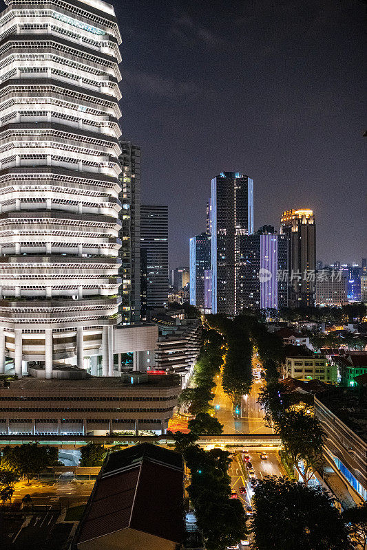 新加坡夜晚的城市景观