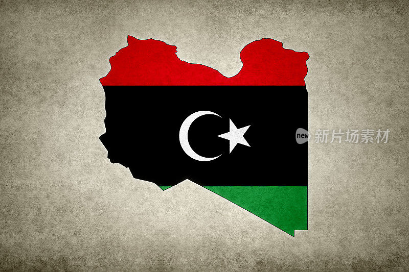 里面印着利比亚国旗的Grunge地图
