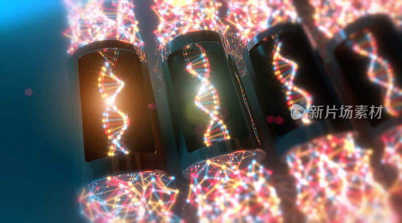 带有发光DNA螺旋的未来试管