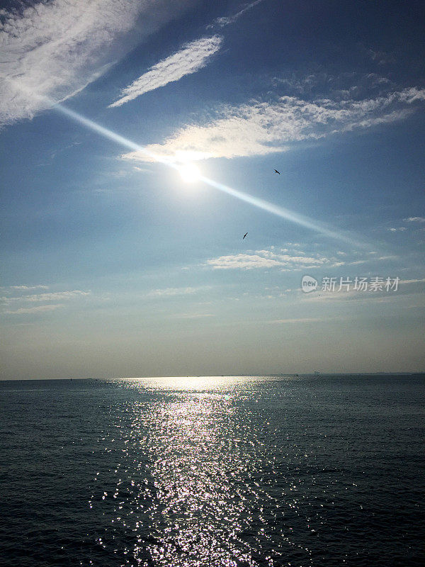 阳光反射在海和天空的背景