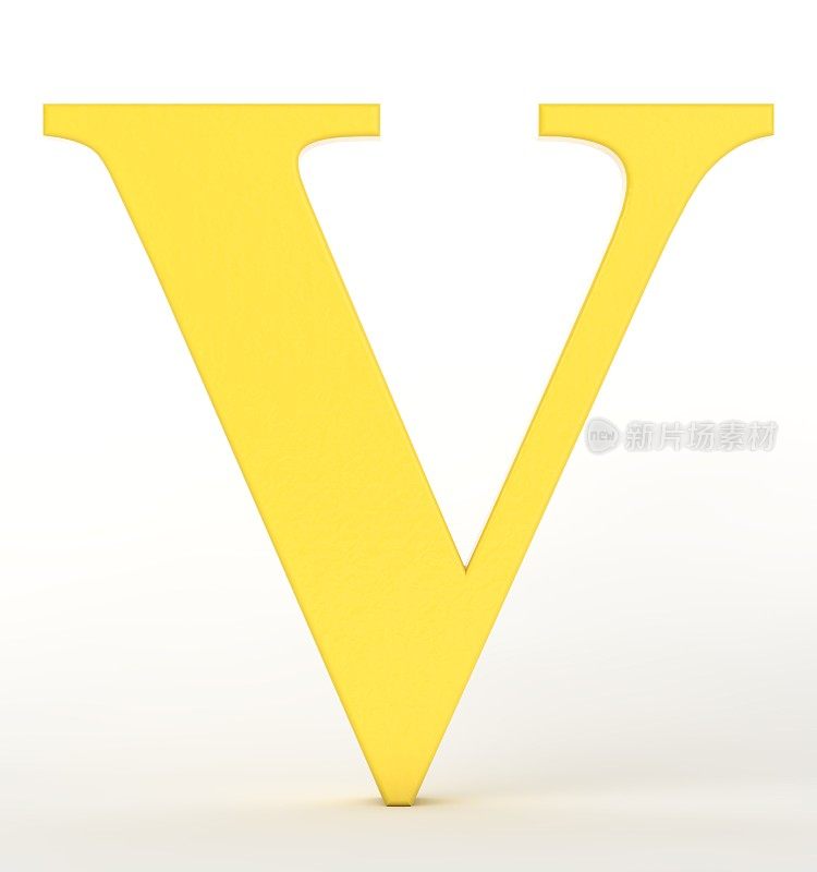 字母V白色背景上的黄色