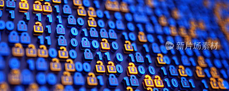 加密数据。二进制码和数字锁。黑客攻击和数据泄露。带有加密计算机代码的大数据。你的数据安全。网络安全与隐私概念。数据库存储3d插图