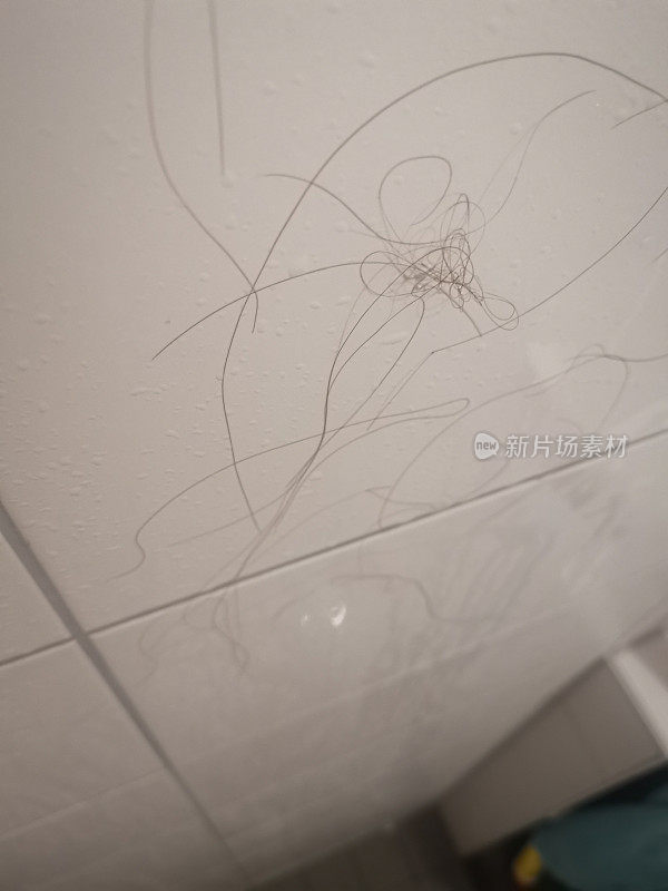 浴室的浅色瓷砖上有人的头发，淋浴间是无障碍的