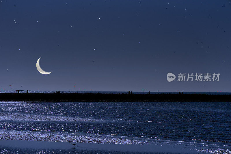 新月从东京湾地区升起