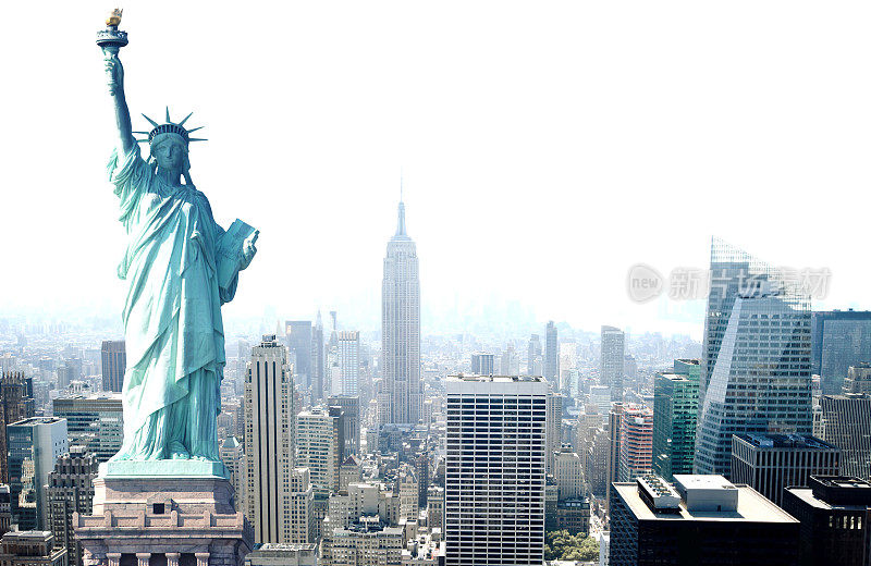 纽约天际线，自由女神像，帝国大厦