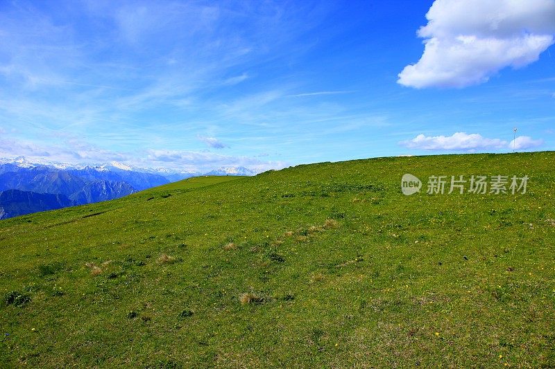 自由天堂:高山绿草地，蓝天白云，白云石