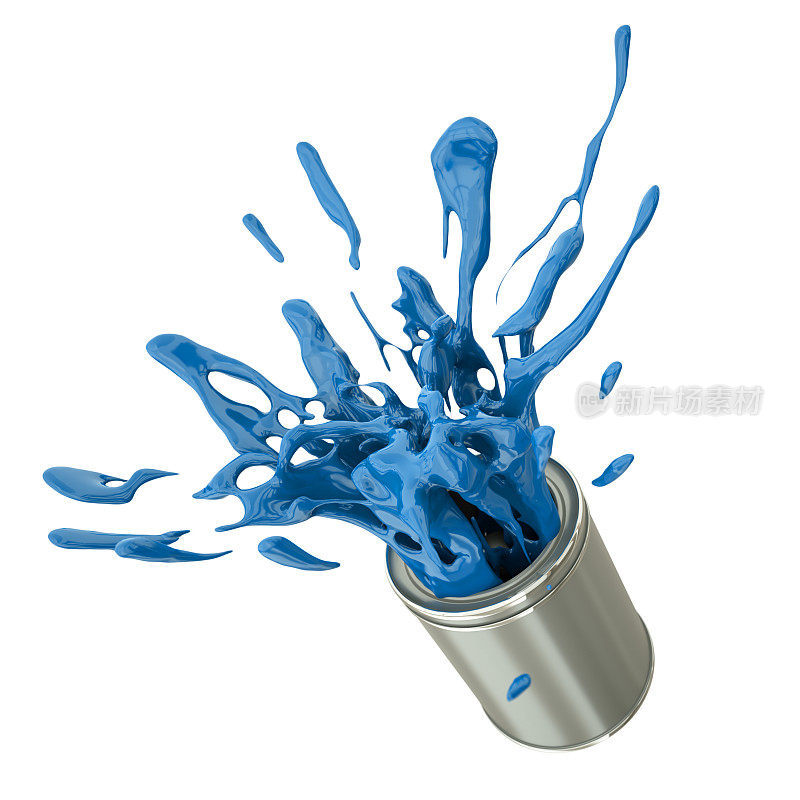 蓝色油漆从罐子里飞溅出来