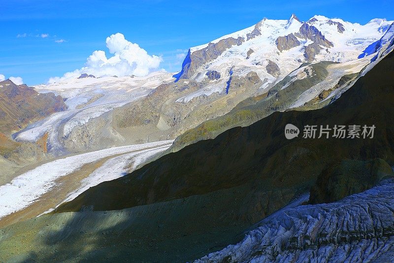 田园诗般的罗莎山地块，戈尔内冰川裂缝，瑞士阿尔卑斯山