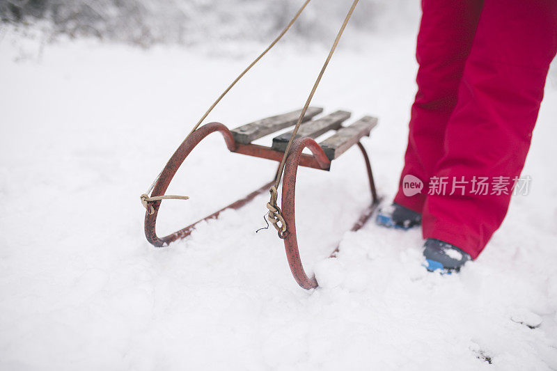 拉雪橇的漂亮年轻女子