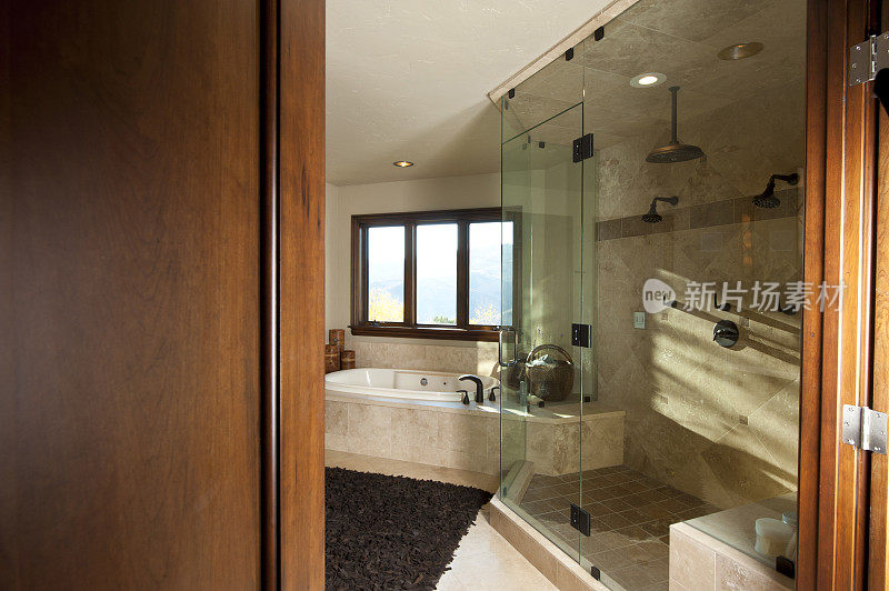 大型淋浴和浴缸在现代浴室