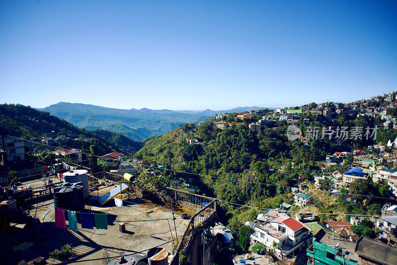 Aizawl滚动山丘和房屋，米佐拉姆邦，印度