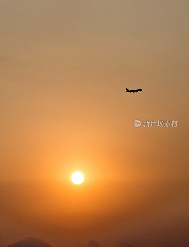 飞机在夕阳中飞行