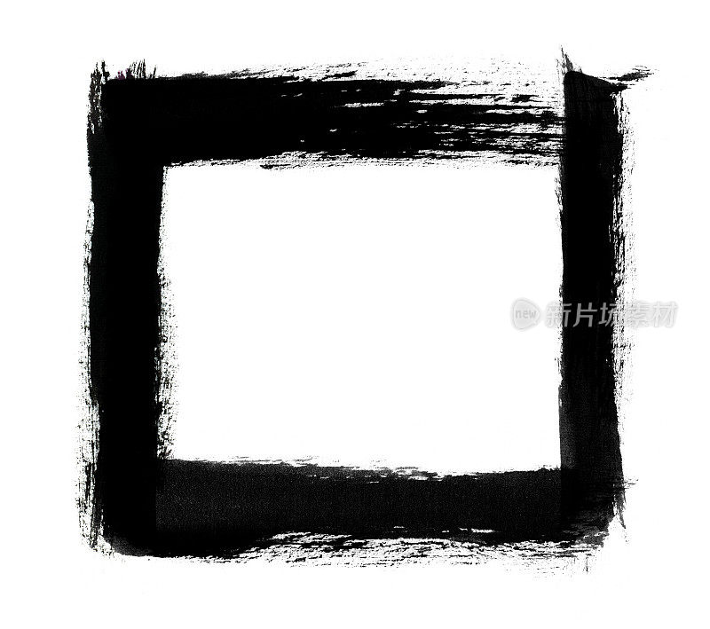 黑色油漆框架与笔触孤立的白色背景