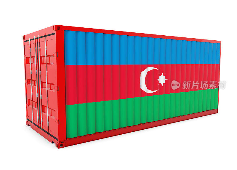 一个货运集装箱与阿塞拜疆国旗的3d渲染