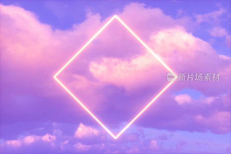 霓虹方形框架在天空，未来主义的背景。