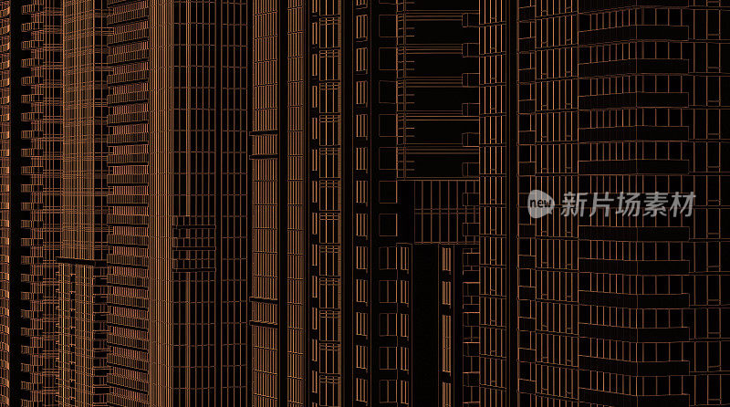黑色背景与线条风格的摩天大楼正面