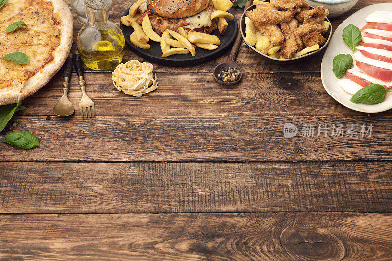 桌面视图的食物与自由空间为您的文字