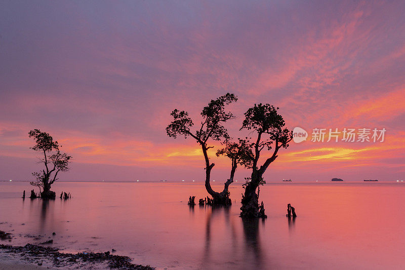 巴东尼瓦纳海滩黄昏全景