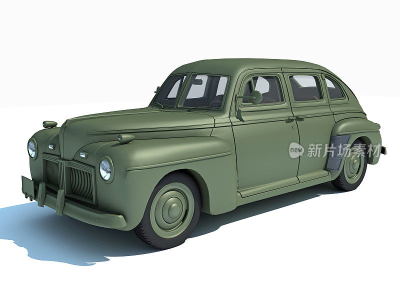 1940年老爷车3D渲染在白色背景