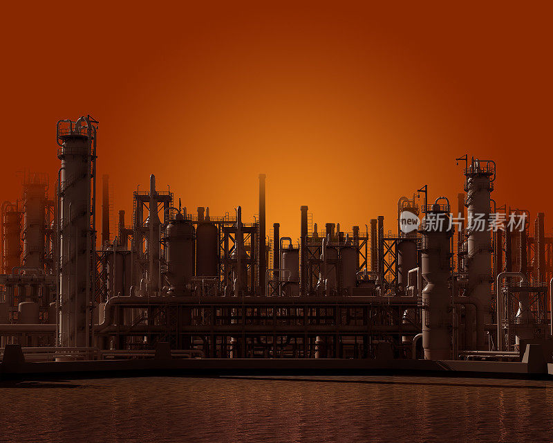 3d炼油厂日落