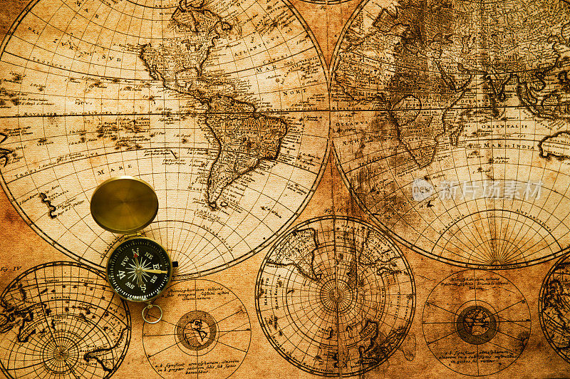 带指南针的老式详细导航地图