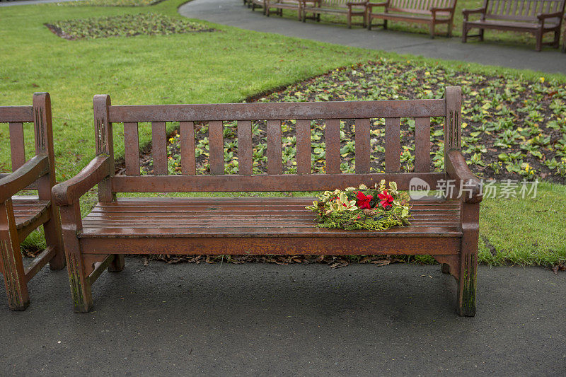 英国苏格兰格拉斯哥的公共植物园的木凳