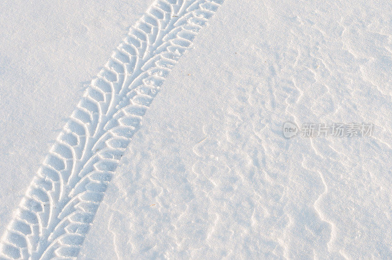 新雪上的车胎痕迹