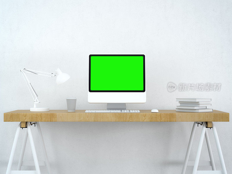 台式电脑，桌面上有绿色轨迹屏幕