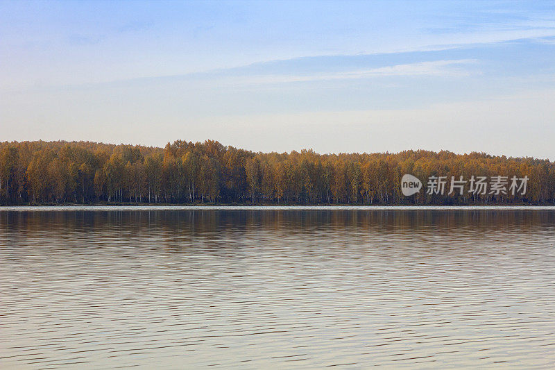 秋天的森林在湖面上