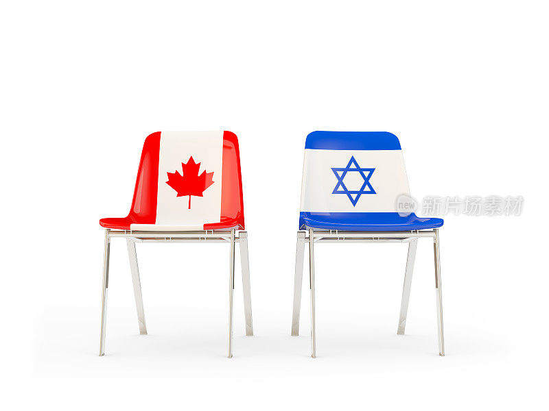 两把印有加拿大和以色列国旗的椅子