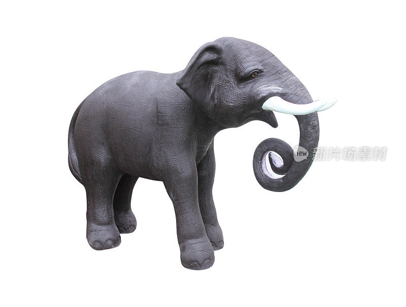 大象雕像孤立在白色的背景，与剪辑的路径
