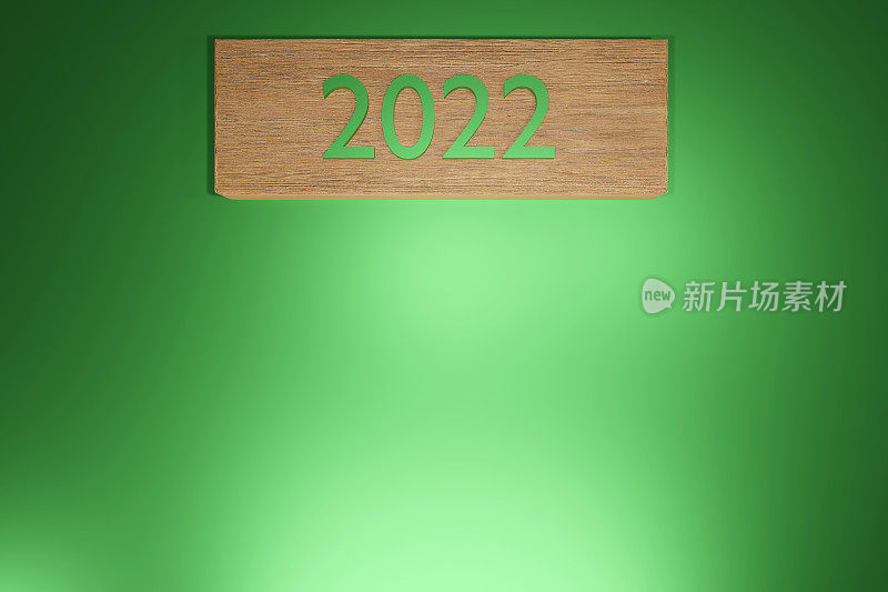 2022文字写在木块上，以绿色为背景