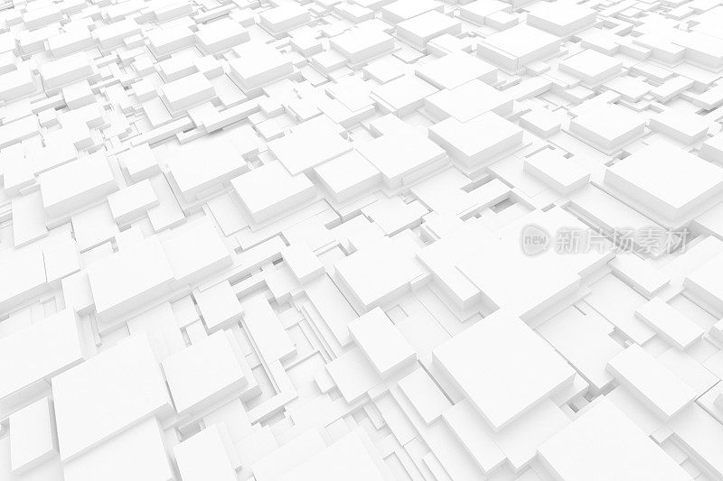 三维几何块室内建筑师白色背景三维插图。