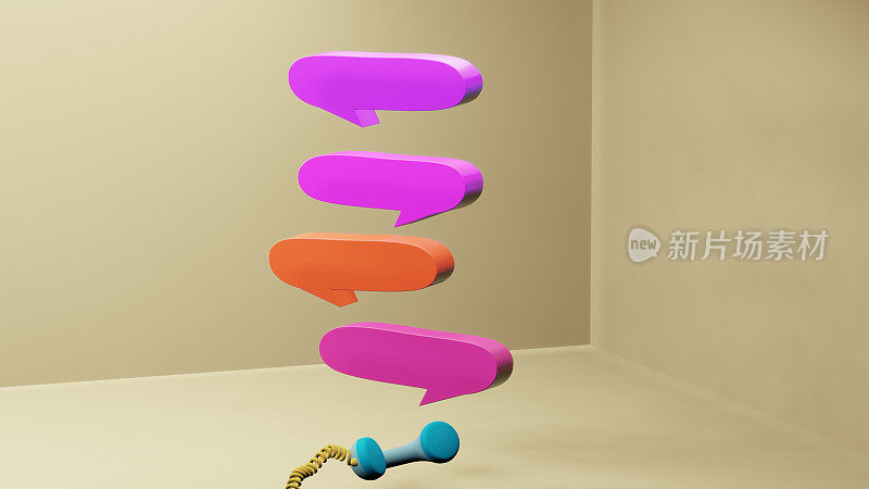 3D语音气球从一个老式的电话听筒中弹出