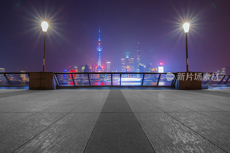 上海城市天际线，上海城市天际线和黄浦江全景，中国上海