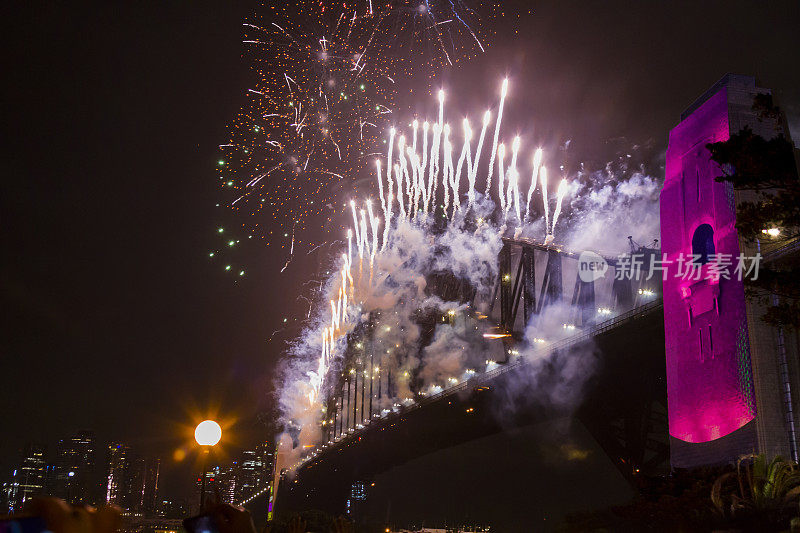 悉尼海港大桥在2020年新年前夜的烟花欢迎秀上