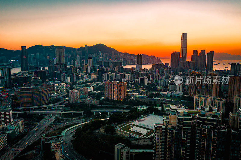 日落时的香港城市全景