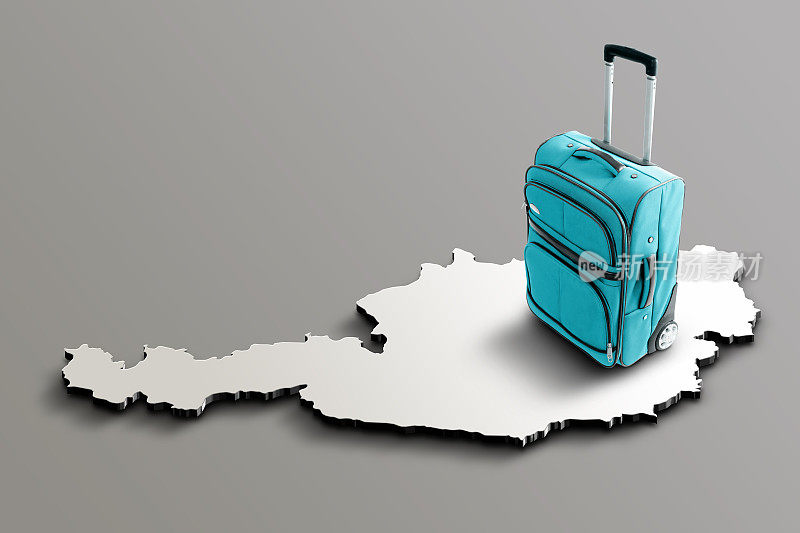 奥地利三维地图上的蓝色行李箱