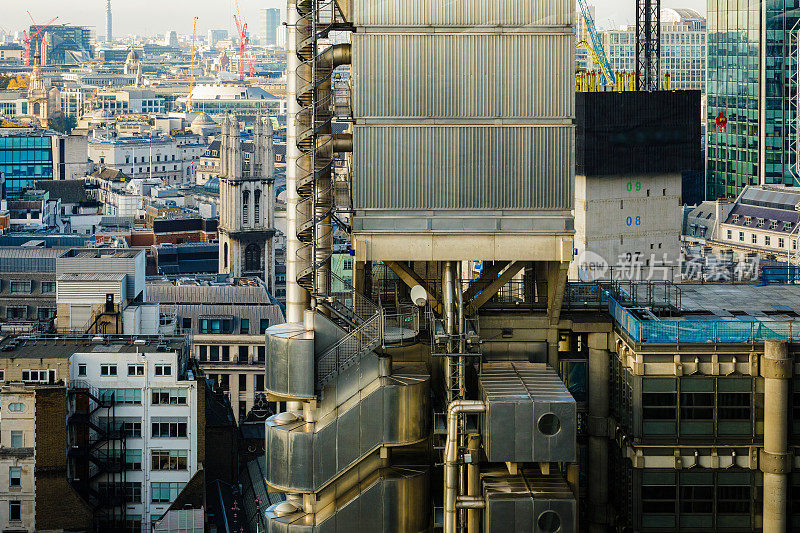 伦敦市中心金融区的高架视图