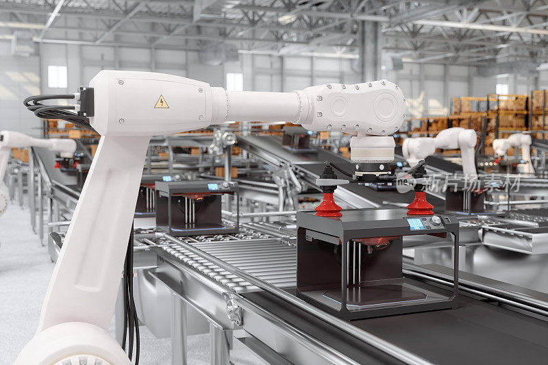 智能配送仓库与机械臂工作在3D打印机生产