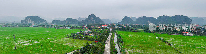 村庄稻田和河流，宁平，越南风景