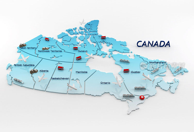 加拿大地图与旅游图标