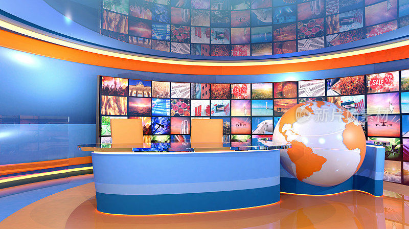 新闻电视演播室虚拟设置与世界地图