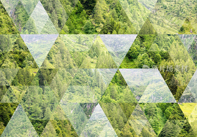 抽象的三角形背景:意大利阿尔卑斯山的夏季山地景观