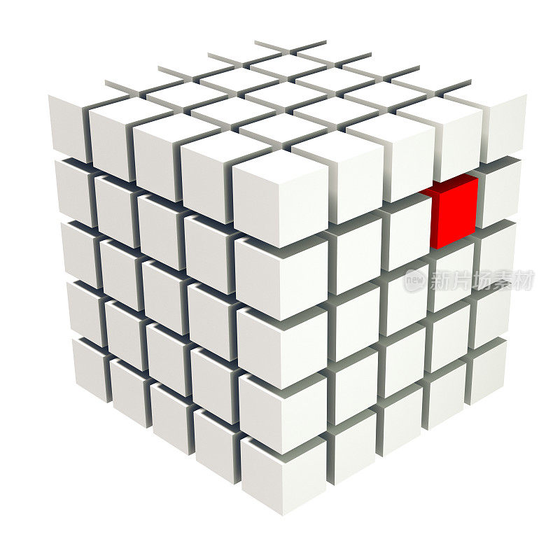 白色方块，红色方块突出