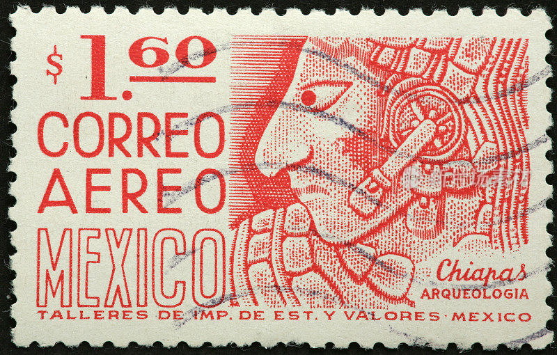 恰帕斯墨西哥阿兹特克的旧邮票