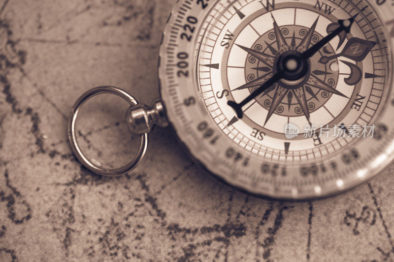 指南针和地图特写